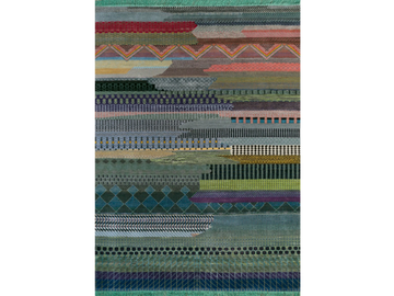 ANOKHA LES-1043 Ebony/Aquatic - Rectangular handmade rug with geometric shapes by Jaipur Rugs - view 2